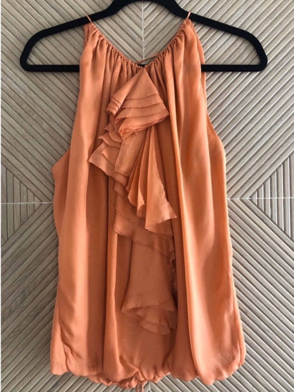 ROBERT RODRIGUEZ Sz 12~VIBRANT RUFFLE V-NECK FRONT HALTER TANK TOP BLOUSE SILK